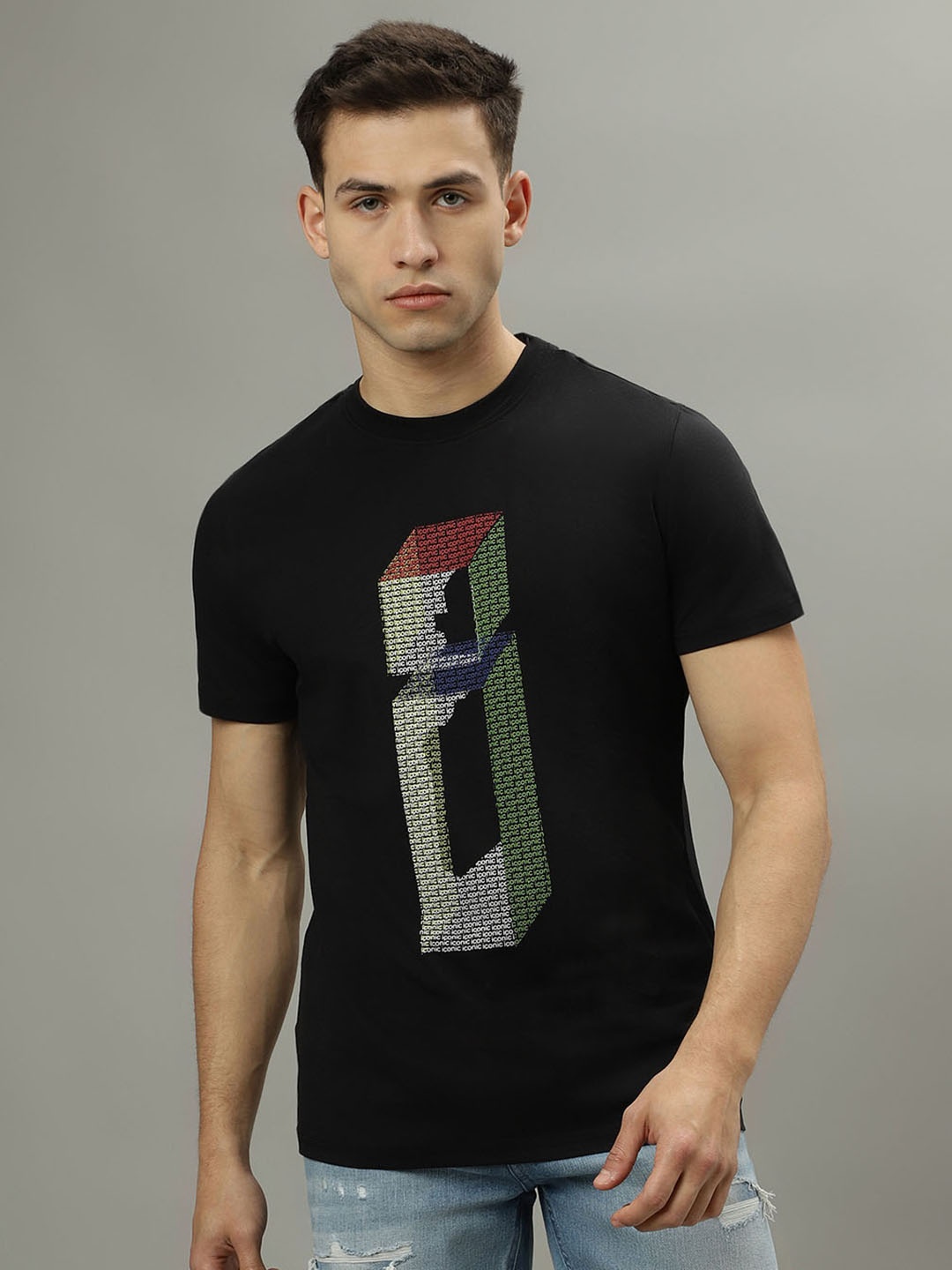 

Iconic Typography Printed Cotton T-shirt, Black