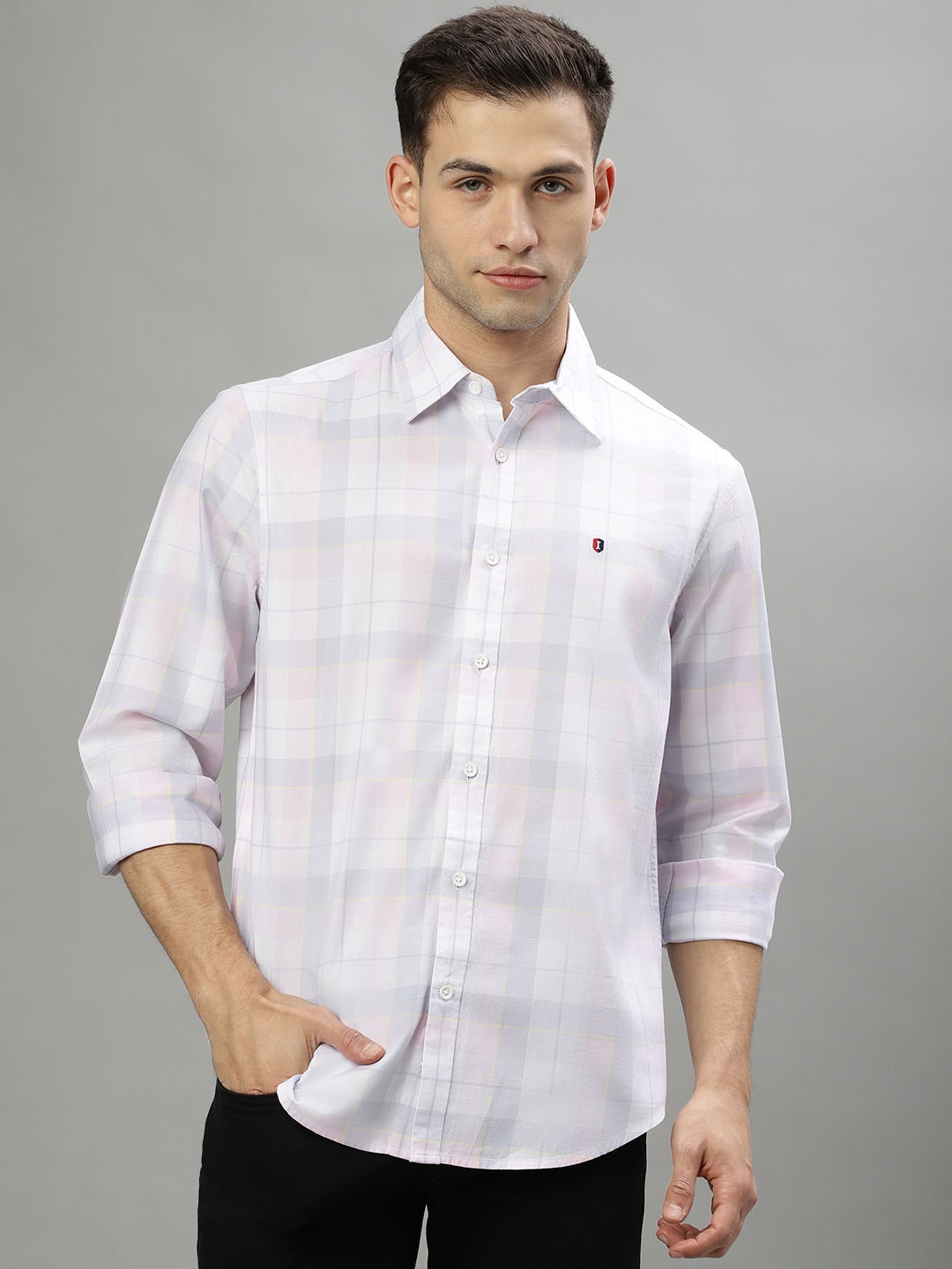 

Iconic Men Tartan Checked Pure Cotton Casual Shirt, White