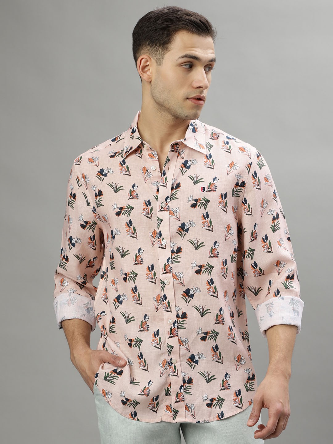 

Iconic Floral Printed Pure Linen Casual Shirt, Pink
