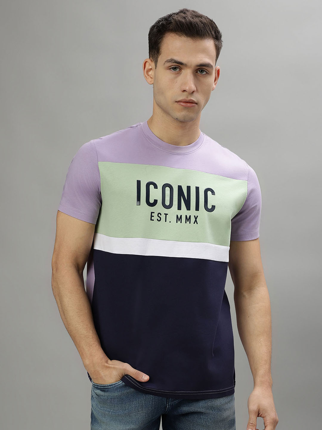 

Iconic Typography Printed Round Neck Pure Cotton T-shirt, Lavender