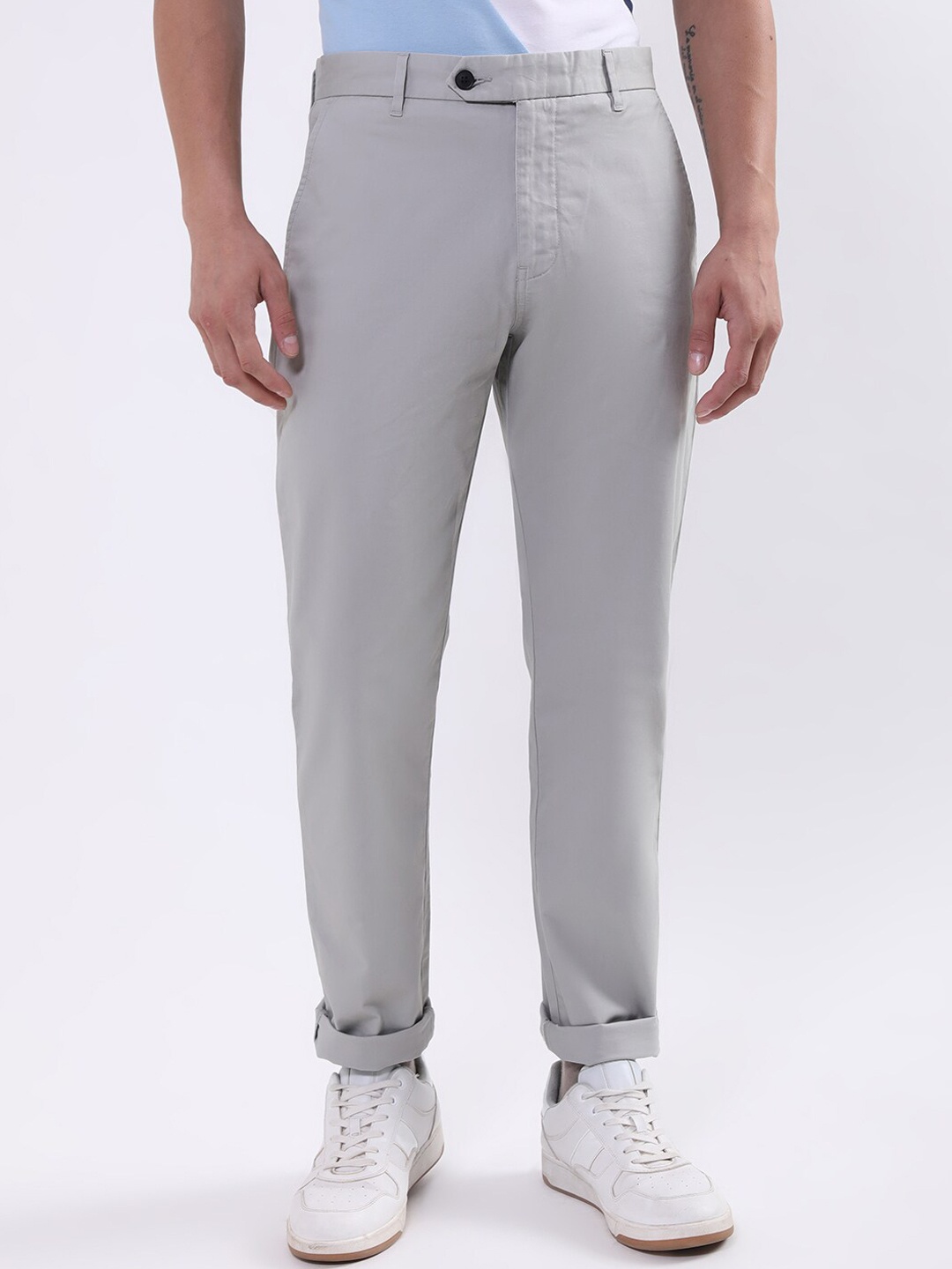 

Iconic Men Mid Rise Slim Fit Trousers, Grey