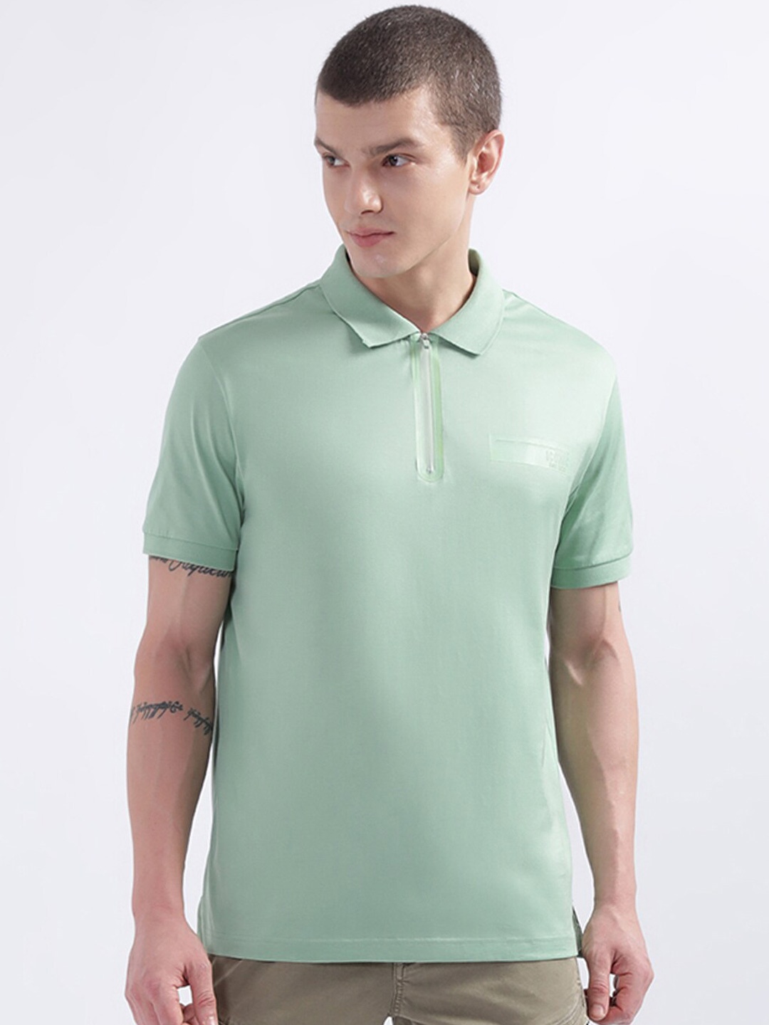 

Iconic Polo Collar Short Sleeves Pure Cotton T-shirt, Sea green