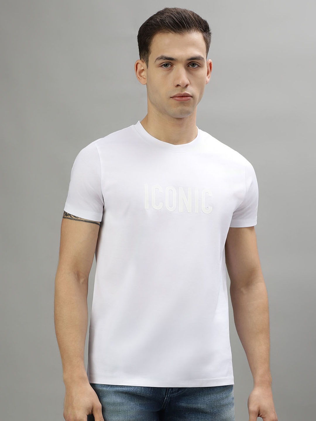 Iconic Brand Logo Printed Cotton T-shirt, White