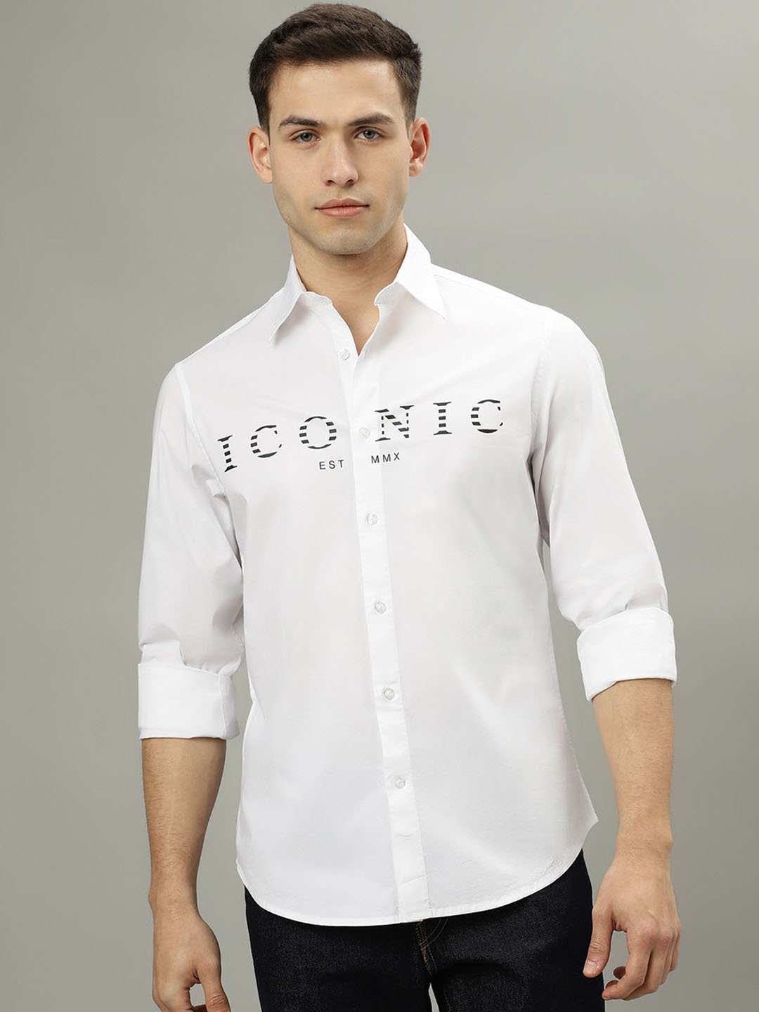 

Iconic Brand Logo Printed Cotton Casual Shirt, White