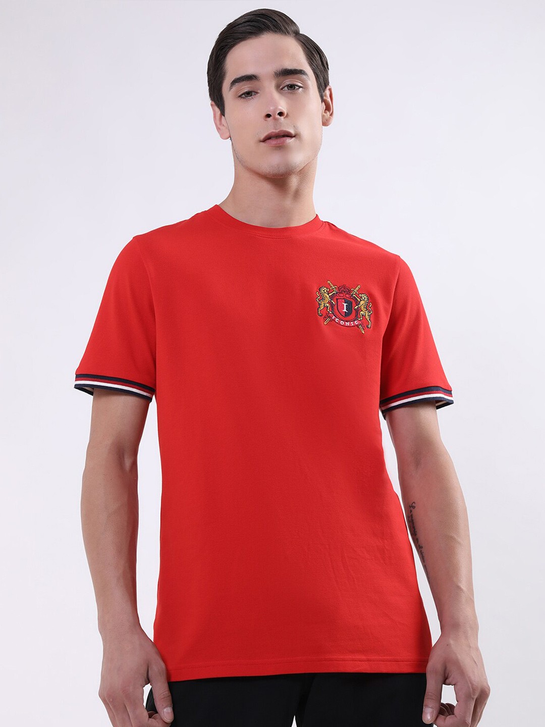 

Iconic Round Neck Cotton T-shirt, Red