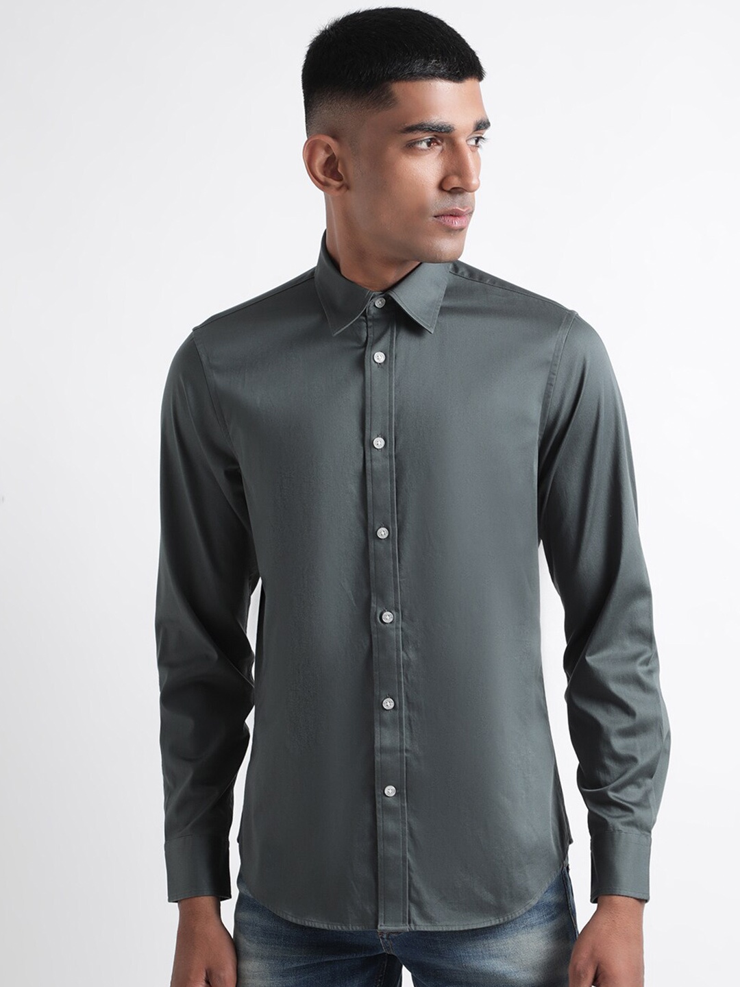 

Iconic Slim Fit Cotton Casual Shirt, Olive