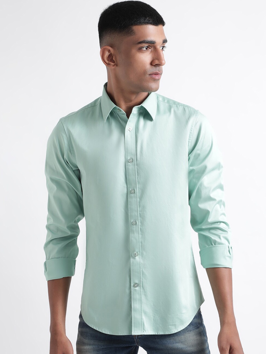 

Iconic Slim Fit Cotton Casual Shirt, Sea green