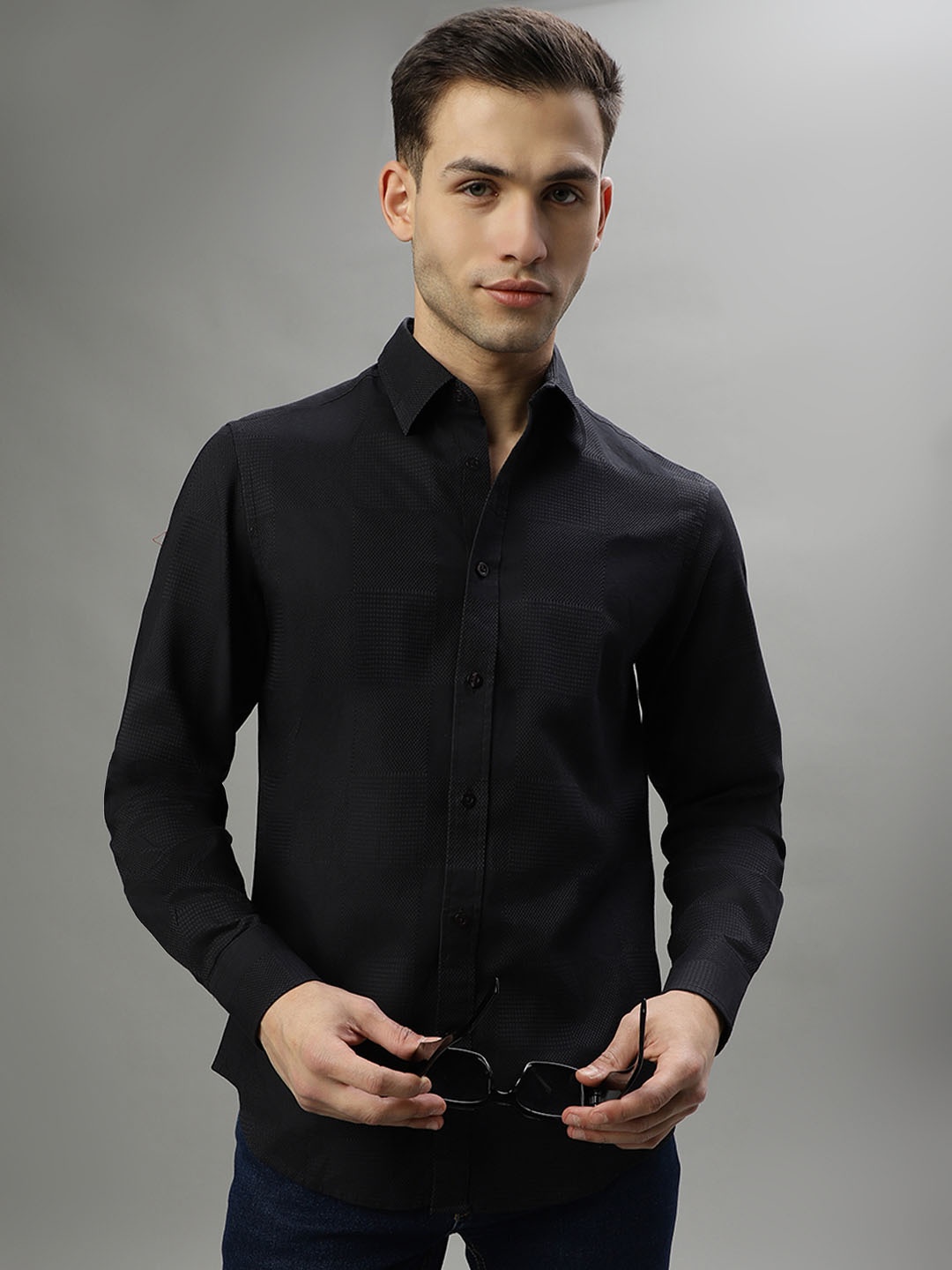 

Iconic Slim Fit Abstract Printed Casual Pure Cotton Shirt, Black