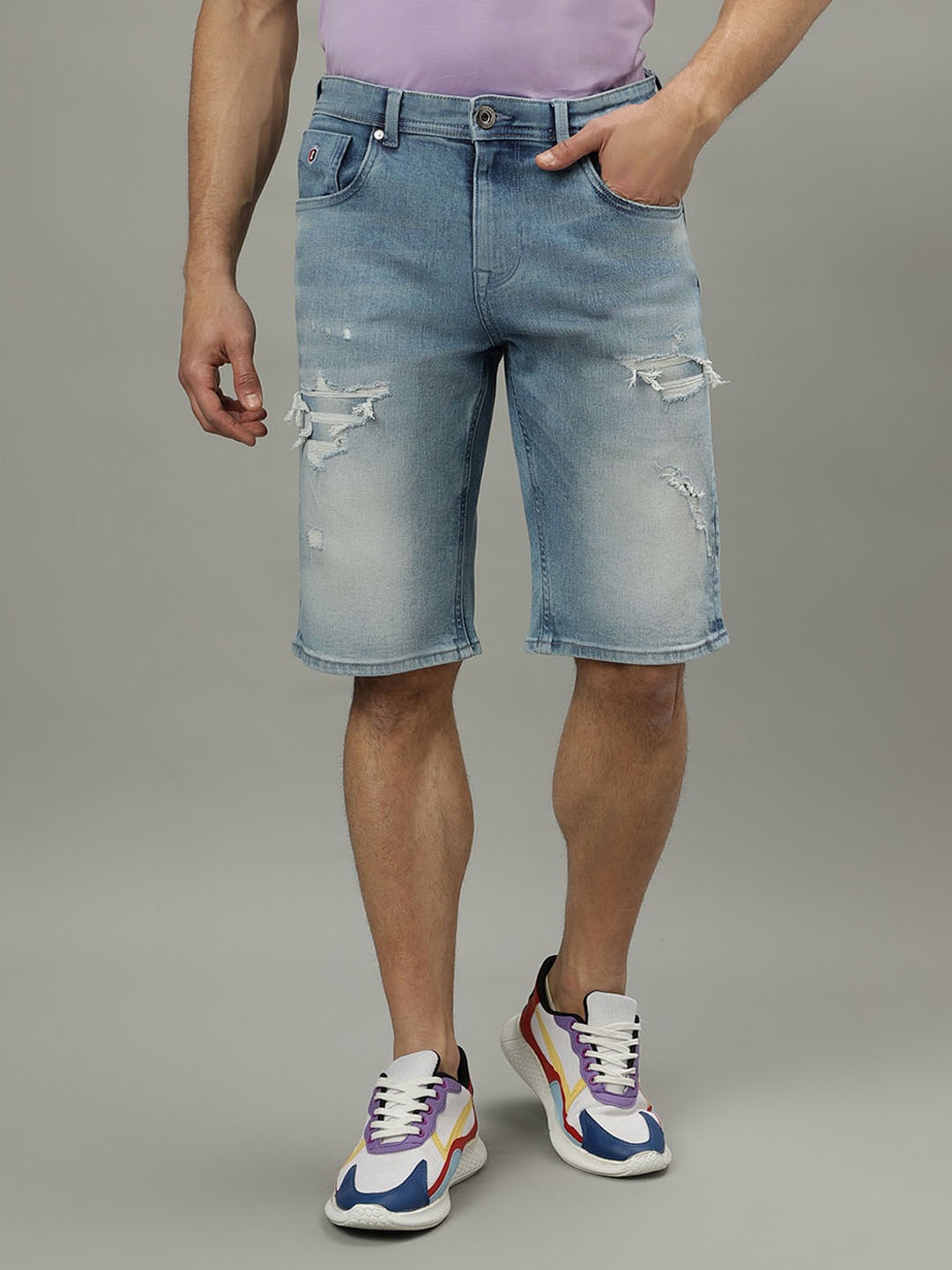 

Iconic Men Washed Distressed Denim Shorts, Blue