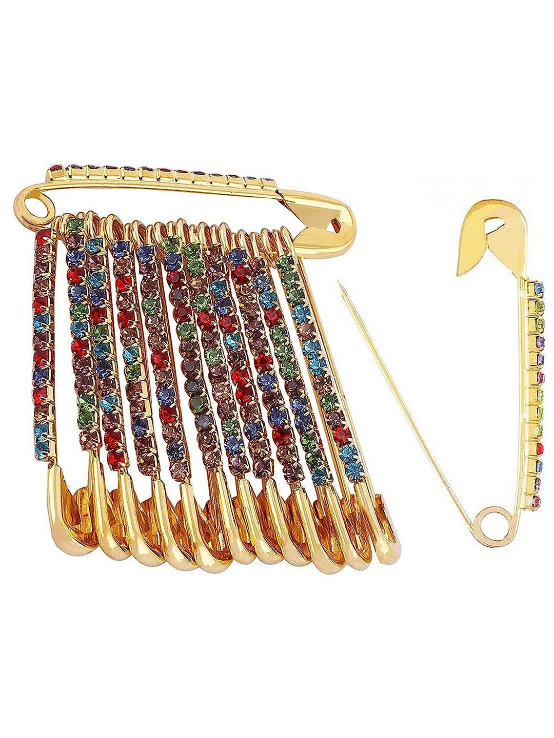 

VAMA Set Of 12 Gold-Plated CZ Studded Safety Saree Pins