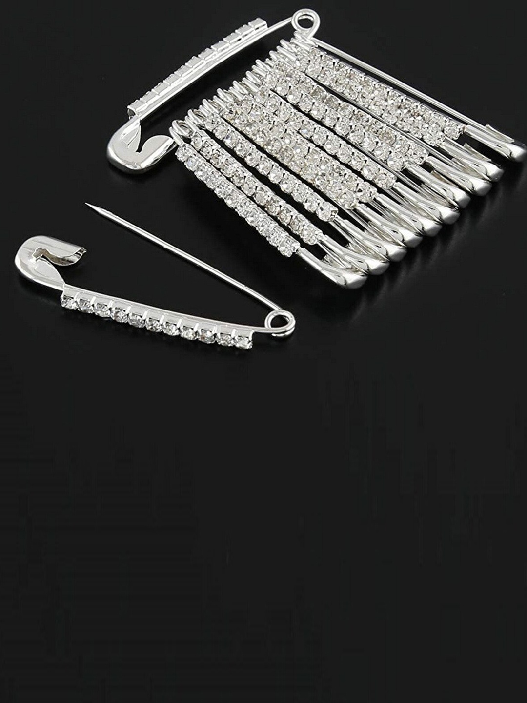 

VAMA Set of 12 Stone Studded Safety Pins, Silver