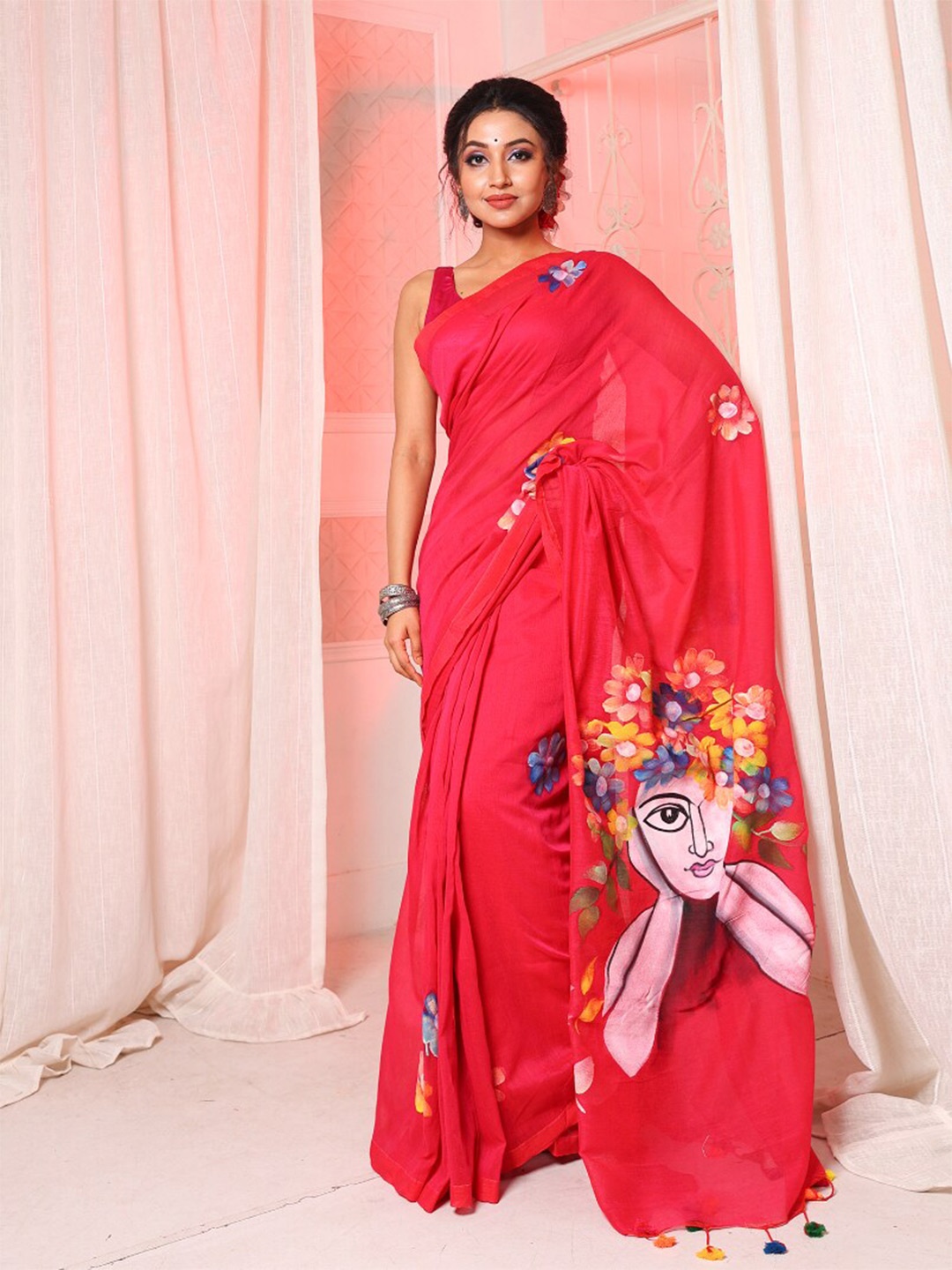 

Arhi Floral Printed Pure Cotton Saree, Pink