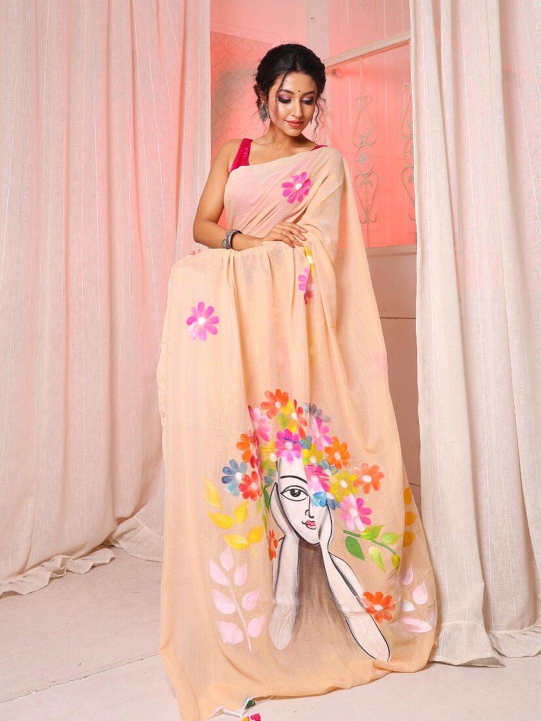 

Arhi Floral Printed Pure Cotton Saree, Beige
