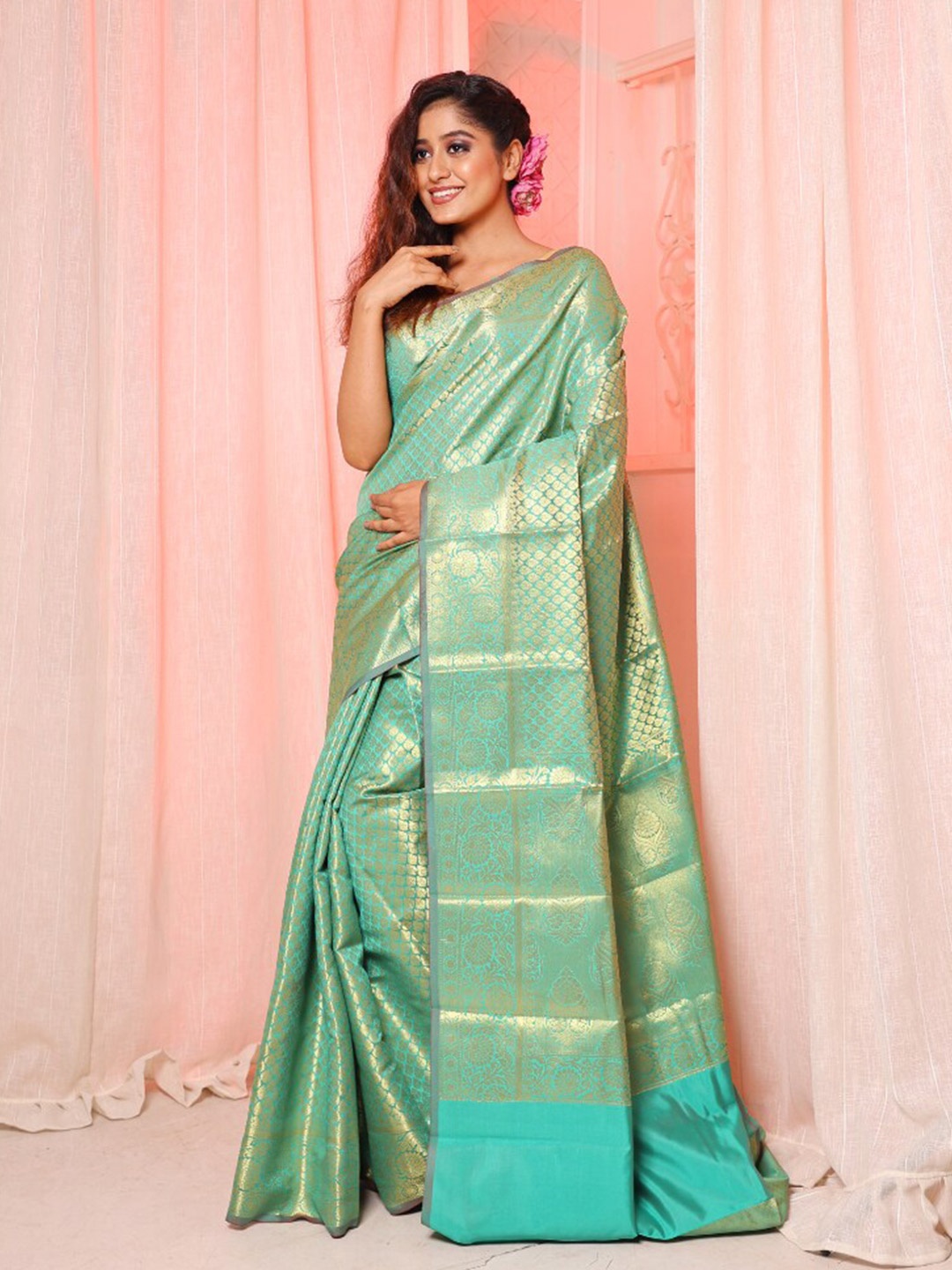 

Arhi Woven Design Zari Brocade Saree, Teal