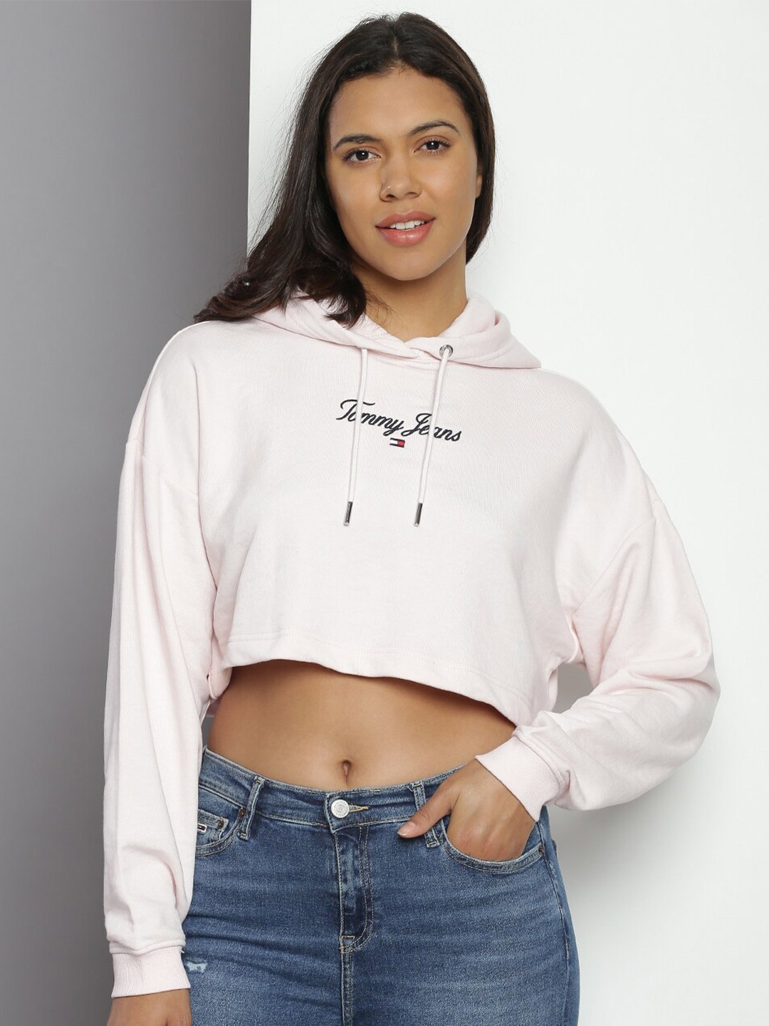 

Tommy Hilfiger Hooded Cotton Crop Sweatshirt, Pink