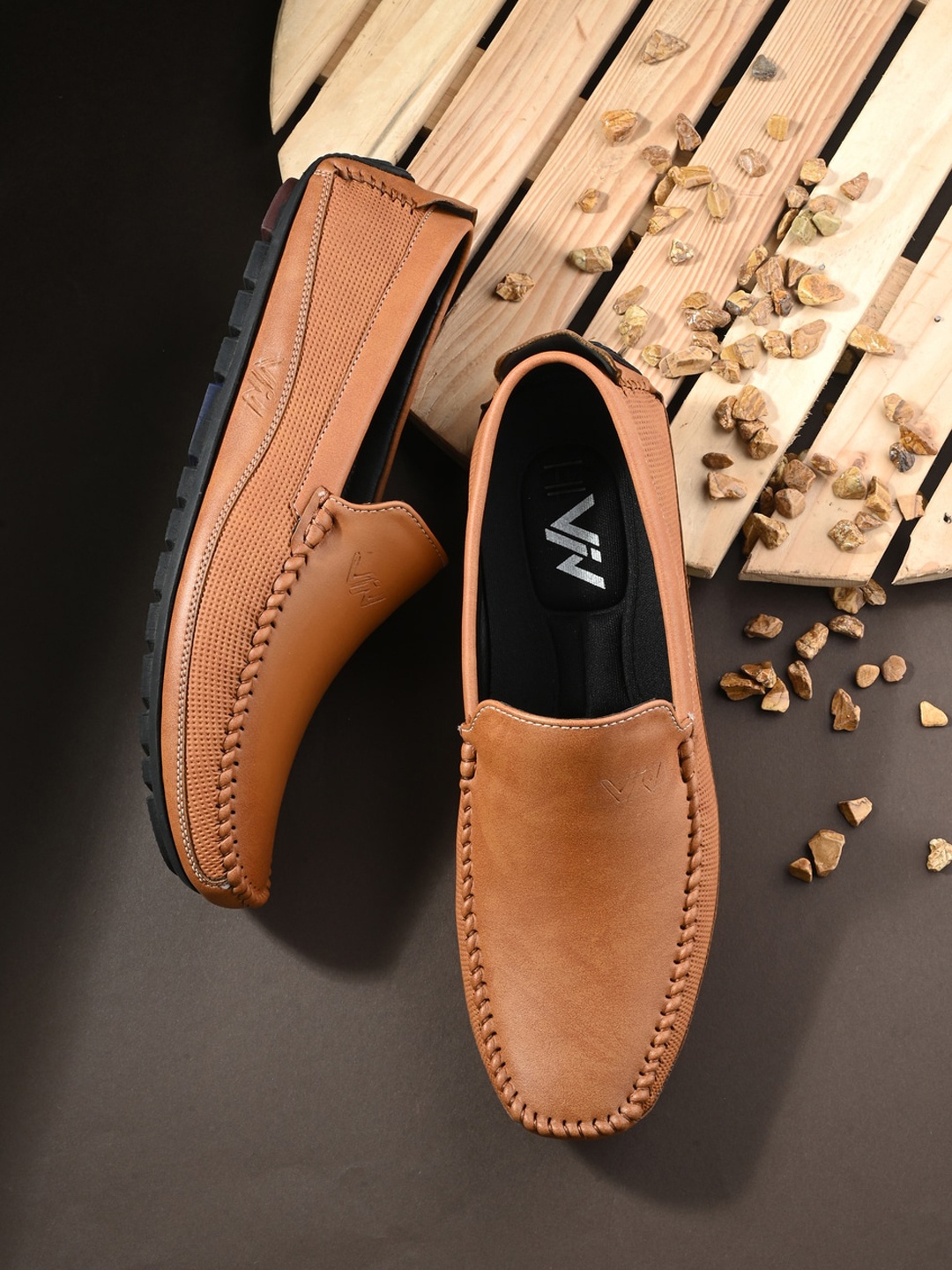 

VIV Men Perforations Comfort Insole Basics Driving Shoes, Tan