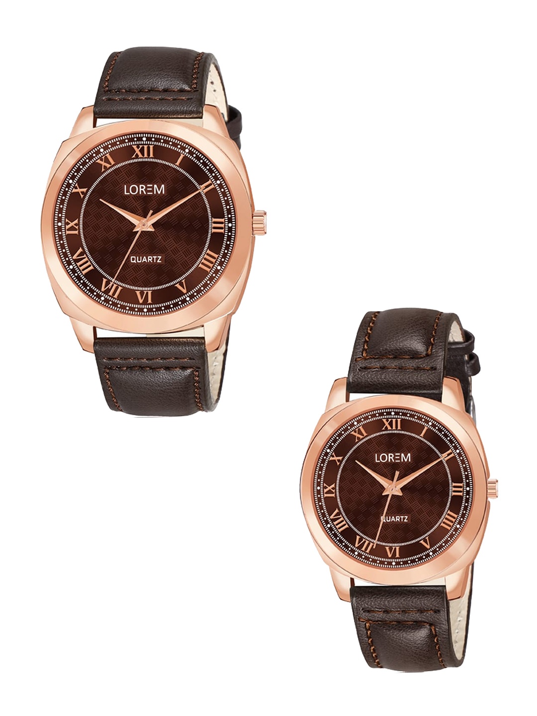 

LOREM Unisex Set Of 2 Dial & Straps Couple Analogue Watch LR89-LR336-CM, Brown