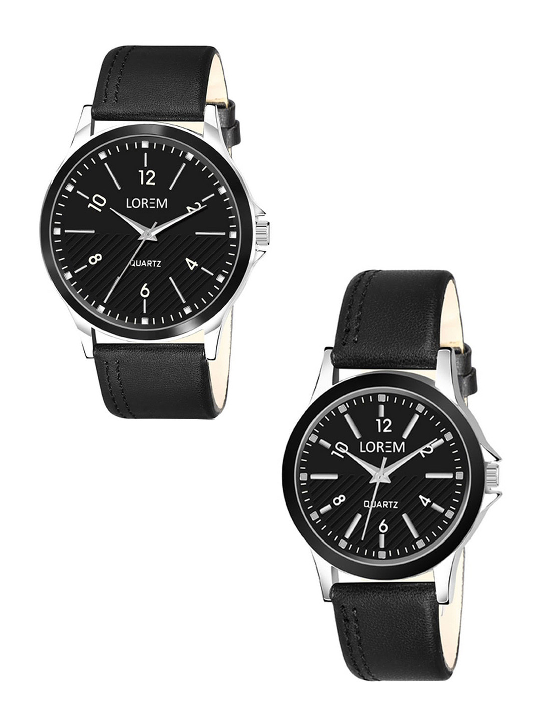 

LOREM Unisex Set Of 2 Printed Dial & Black Straps Analogue Watch LR93-LR340-CM