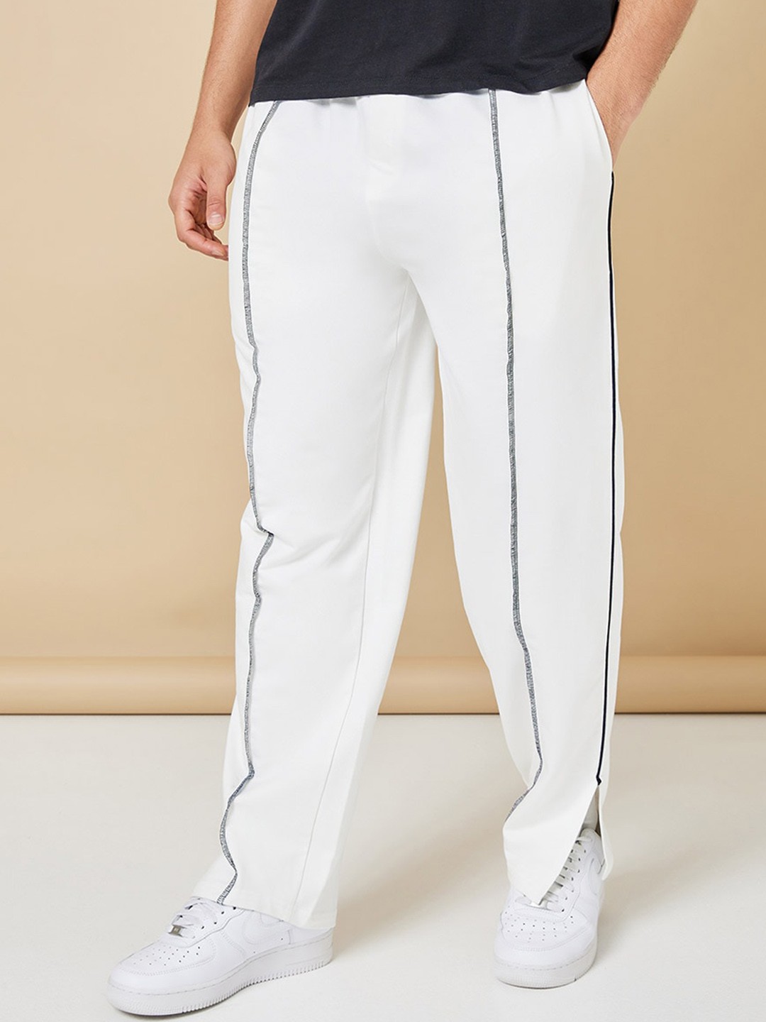 

Styli Men Pure Cotton Relaxed-Fit Track Pants, Cream