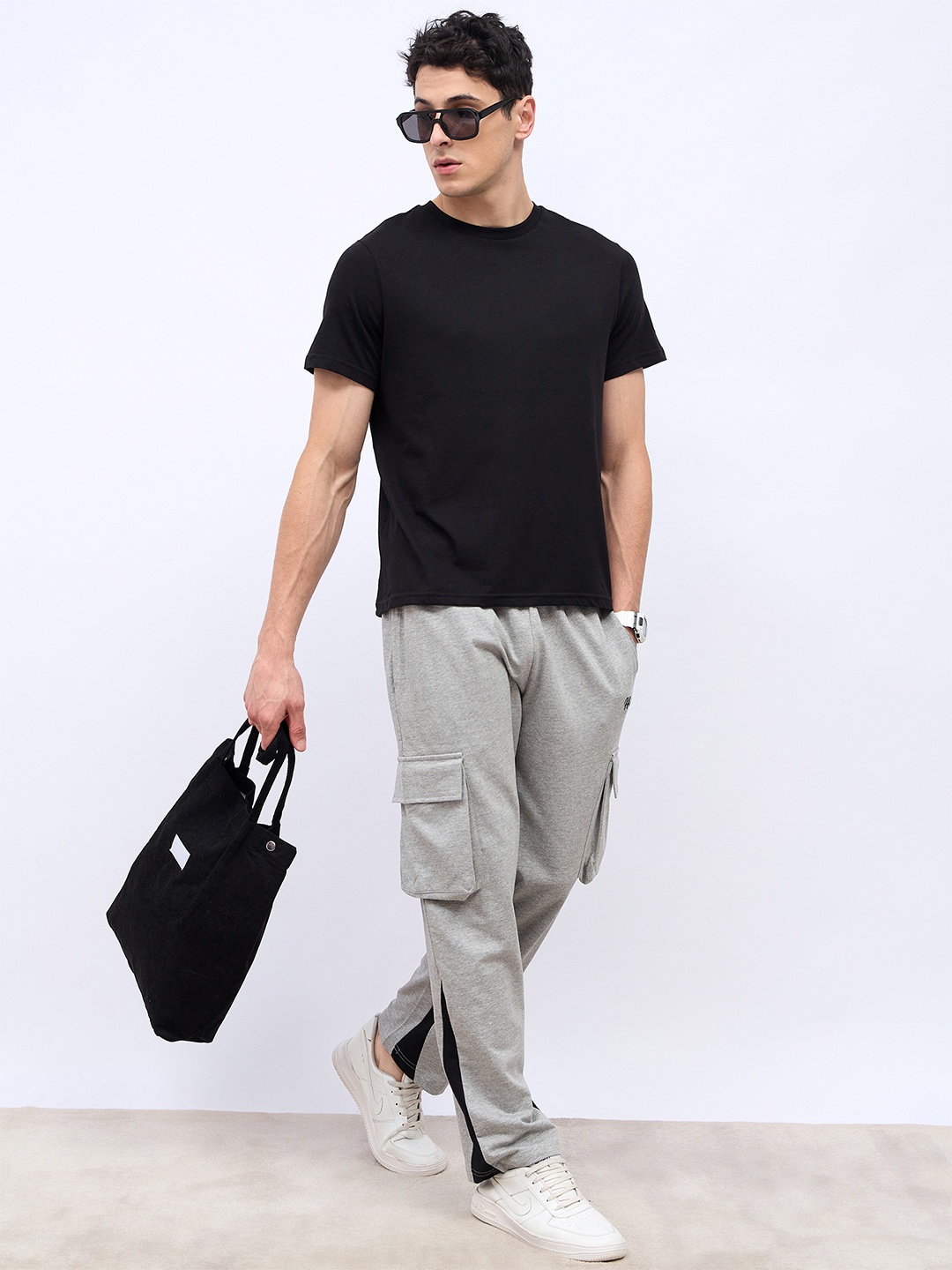 

Styli Colorblock Relaxed Fit Open Hem Cargo Jogger, Grey