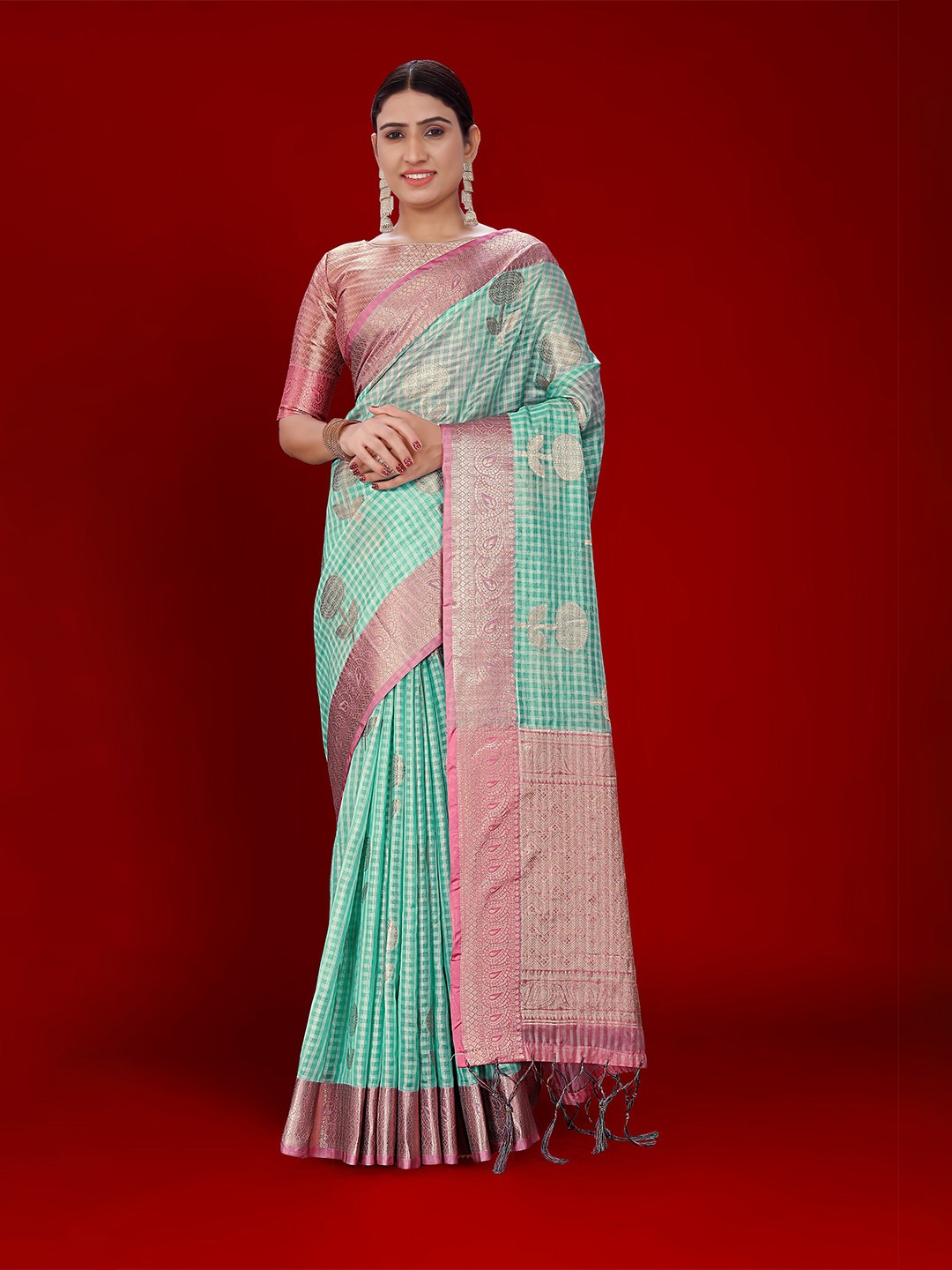 

Nimayaa Ethnic Motifs Woven Design Zari Organza Kanjeevaram Saree, Blue