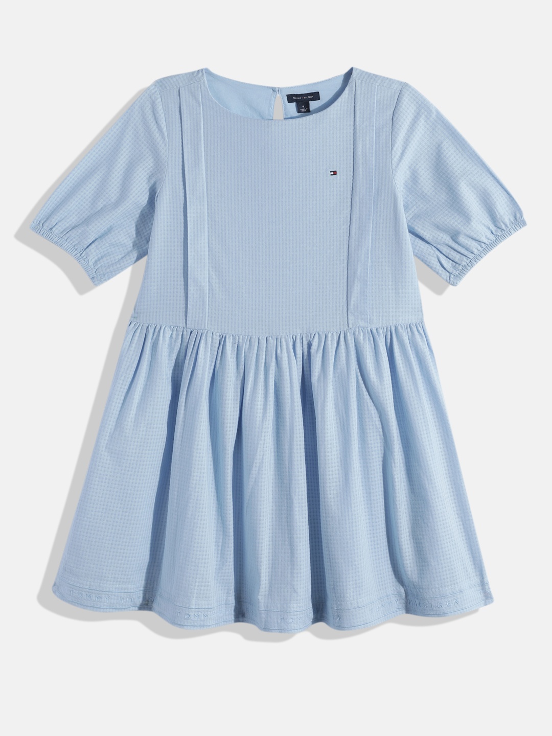 

Tommy Hilfiger Self-Checked Dobby Pure Cotton Fit & Flare Dress, Blue