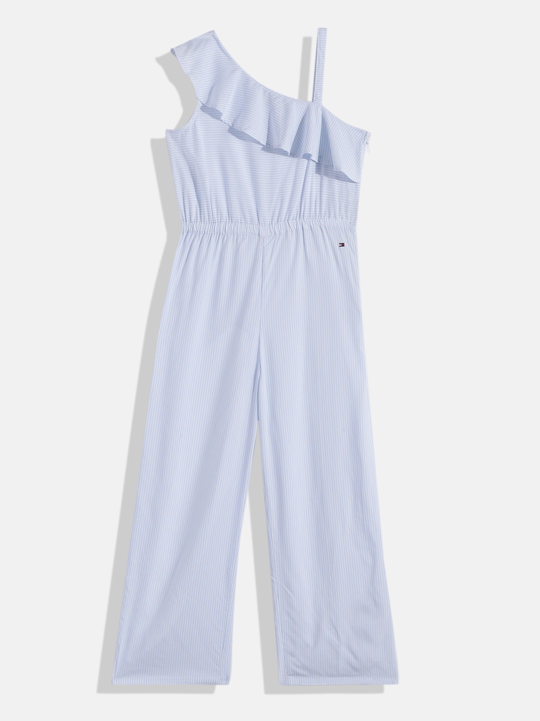 

Tommy Hilfiger Girls Striped Basic Jumpsuit with Ruffles, Blue