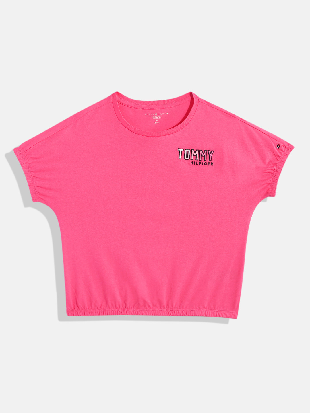 

Tommy Hilfiger Girls Extended Sleeves Pure Cotton Blouson Top With Brand Logo Embroidery, Pink