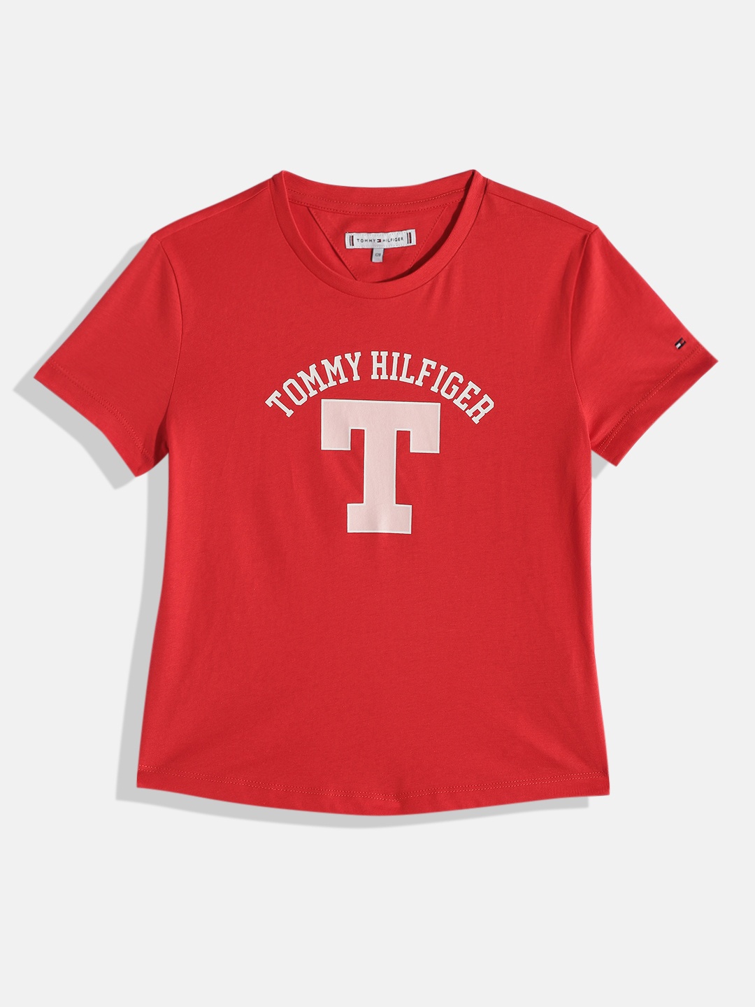 

Tommy Hilfiger Girls Brand Logo Printed Pure Cotton T-shirt, Red