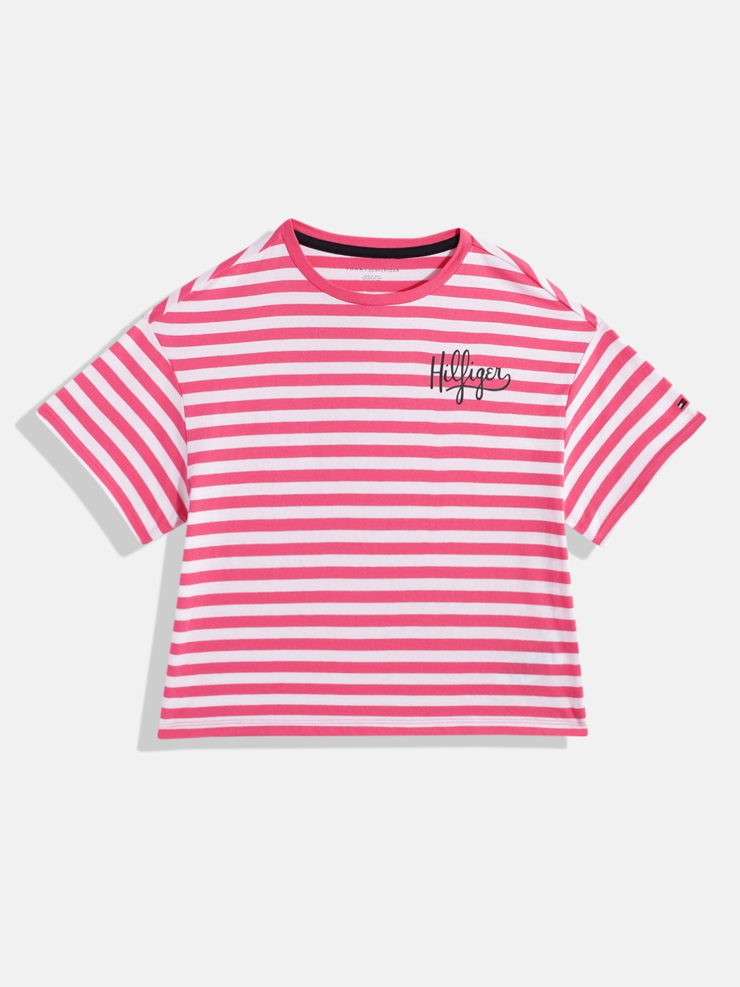 

Tommy Hilfiger Girls Striped Pure Cotton T-shirt, Pink
