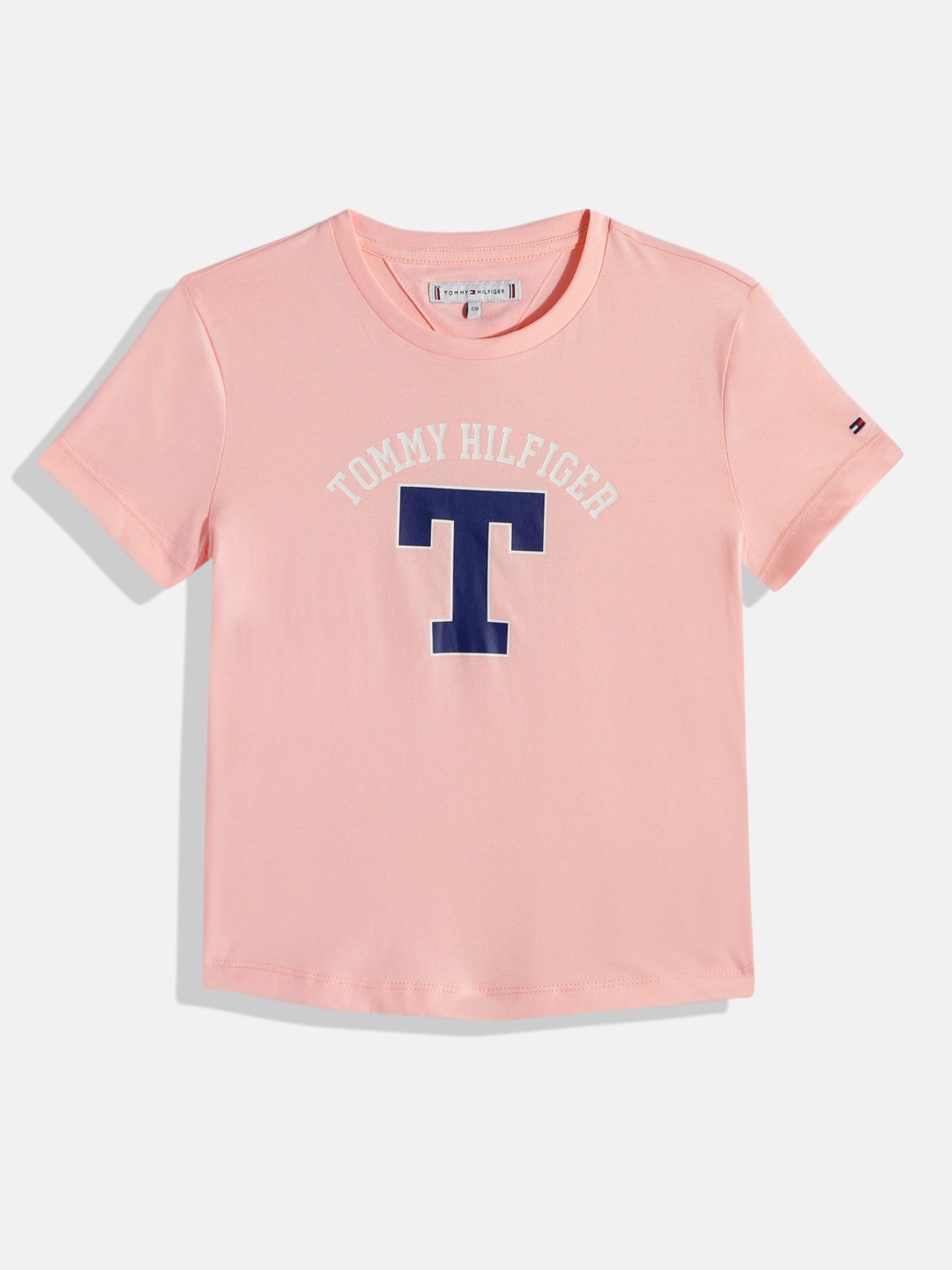 

Tommy Hilfiger Girls Brand Logo Printed Pure Cotton T-shirt, Pink