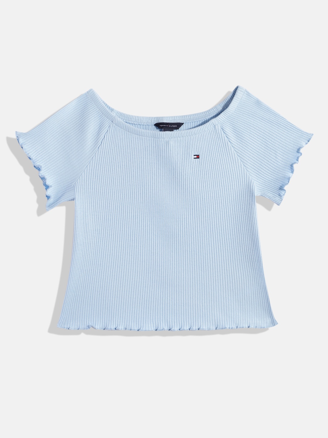 

Tommy Hilfiger Self-Striped Off-Shoulder Knitted Top, Blue