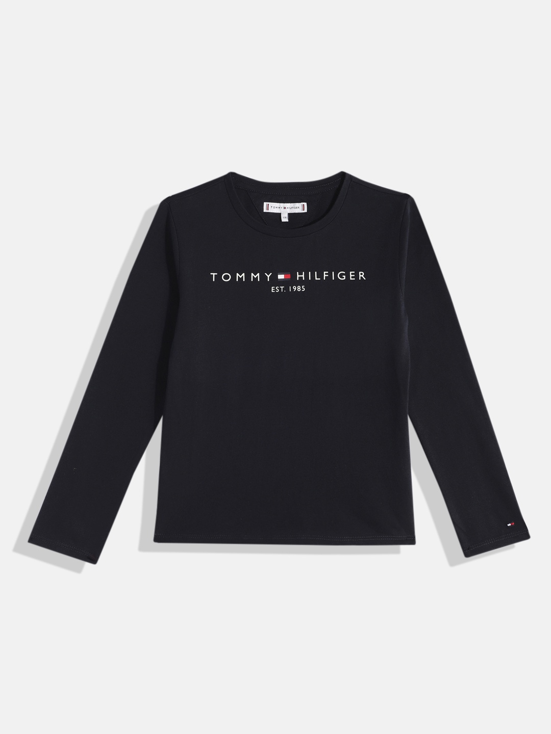 

Tommy Hilfiger Girls Brand Logo Print Knitted Pure Cotton T-shirt, Navy blue