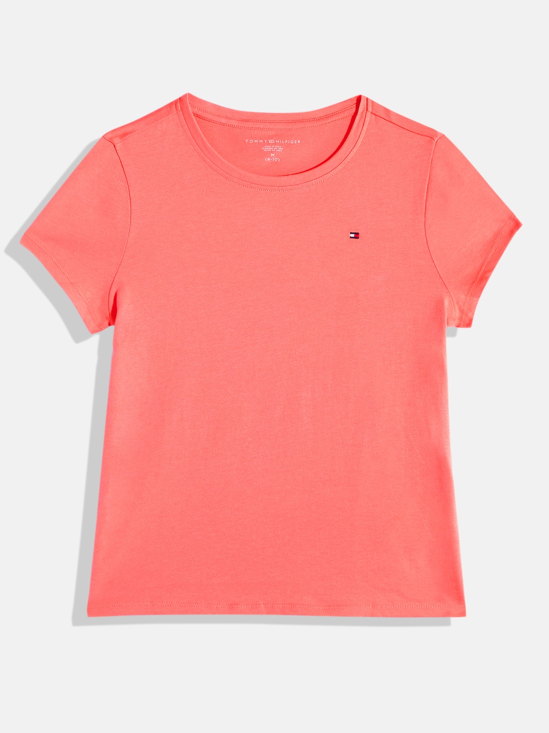 

Tommy Hilfiger Girls Solid Knitted Pure Cotton T-shirt, Coral