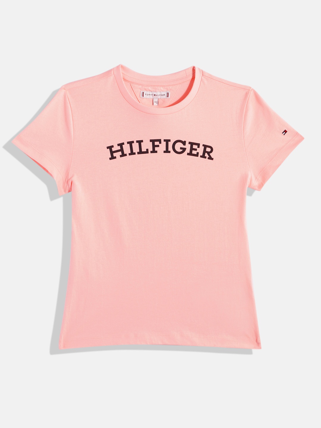 

Tommy Hilfiger Girls Brand Logo Printed Pure Cotton T-shirt, Peach