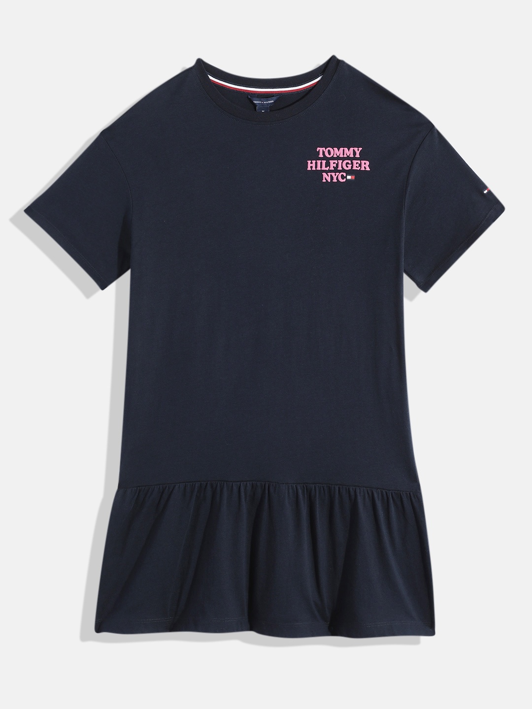 

Tommy Hilfiger Pure Cotton Flounce Hem Tshirt Dress, Navy blue