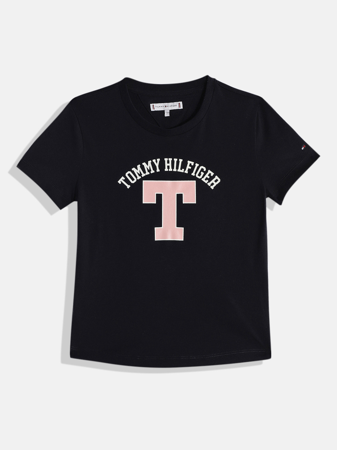 

Tommy Hilfiger Girls Brand Logo Printed Pure Cotton T-shirt, Navy blue