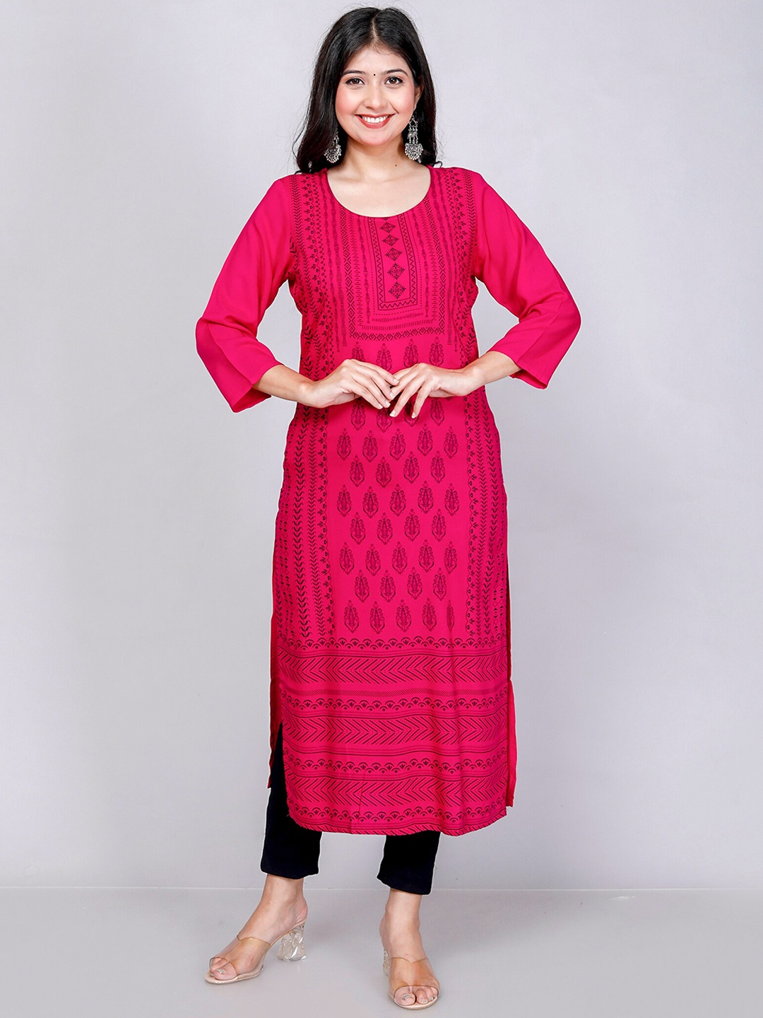 

Jevi Prints Floral Printed Straight Kurta, Red