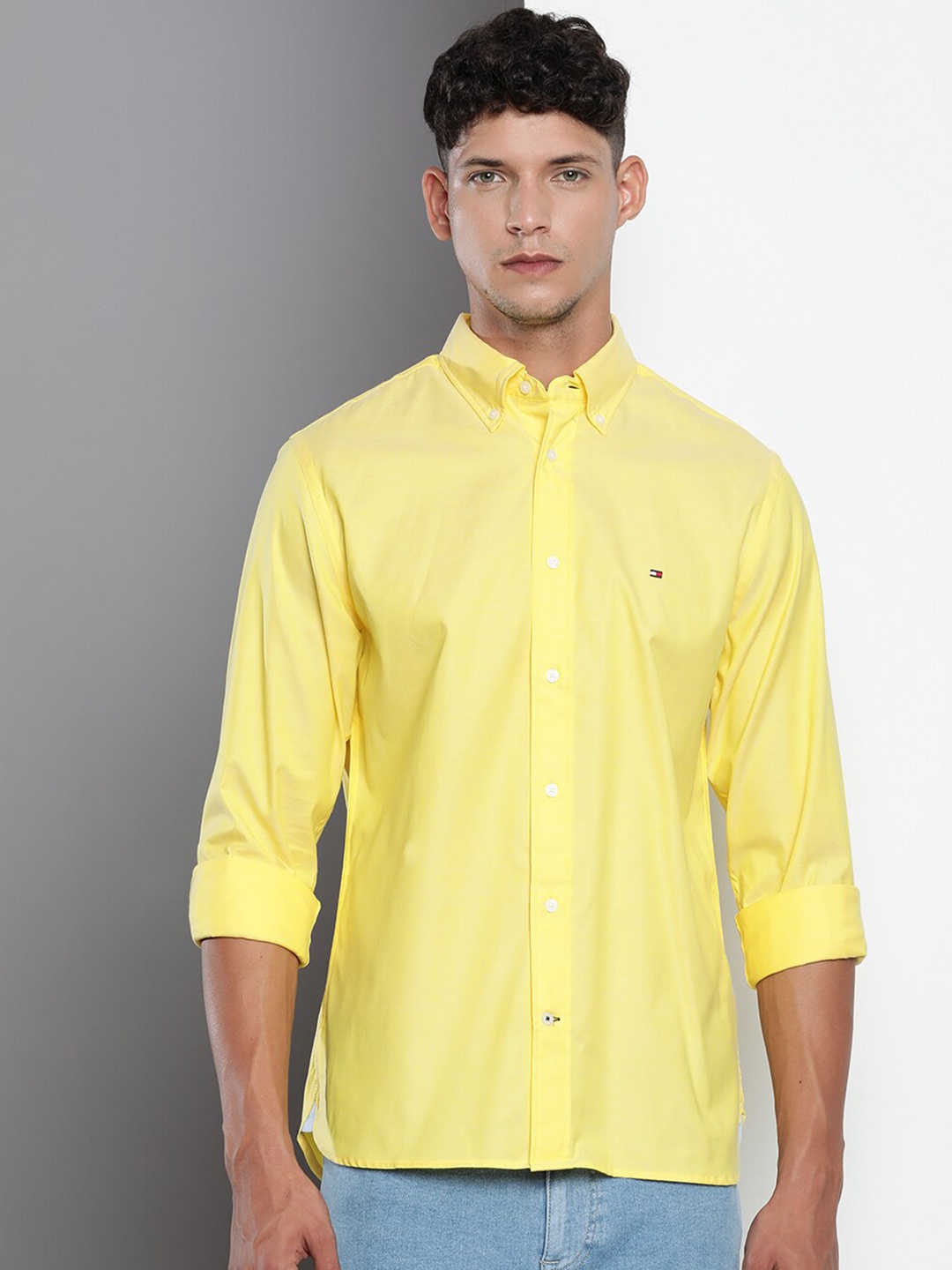 

Tommy Hilfiger Button Down Collar Regular Fit Casual Shirt, Yellow