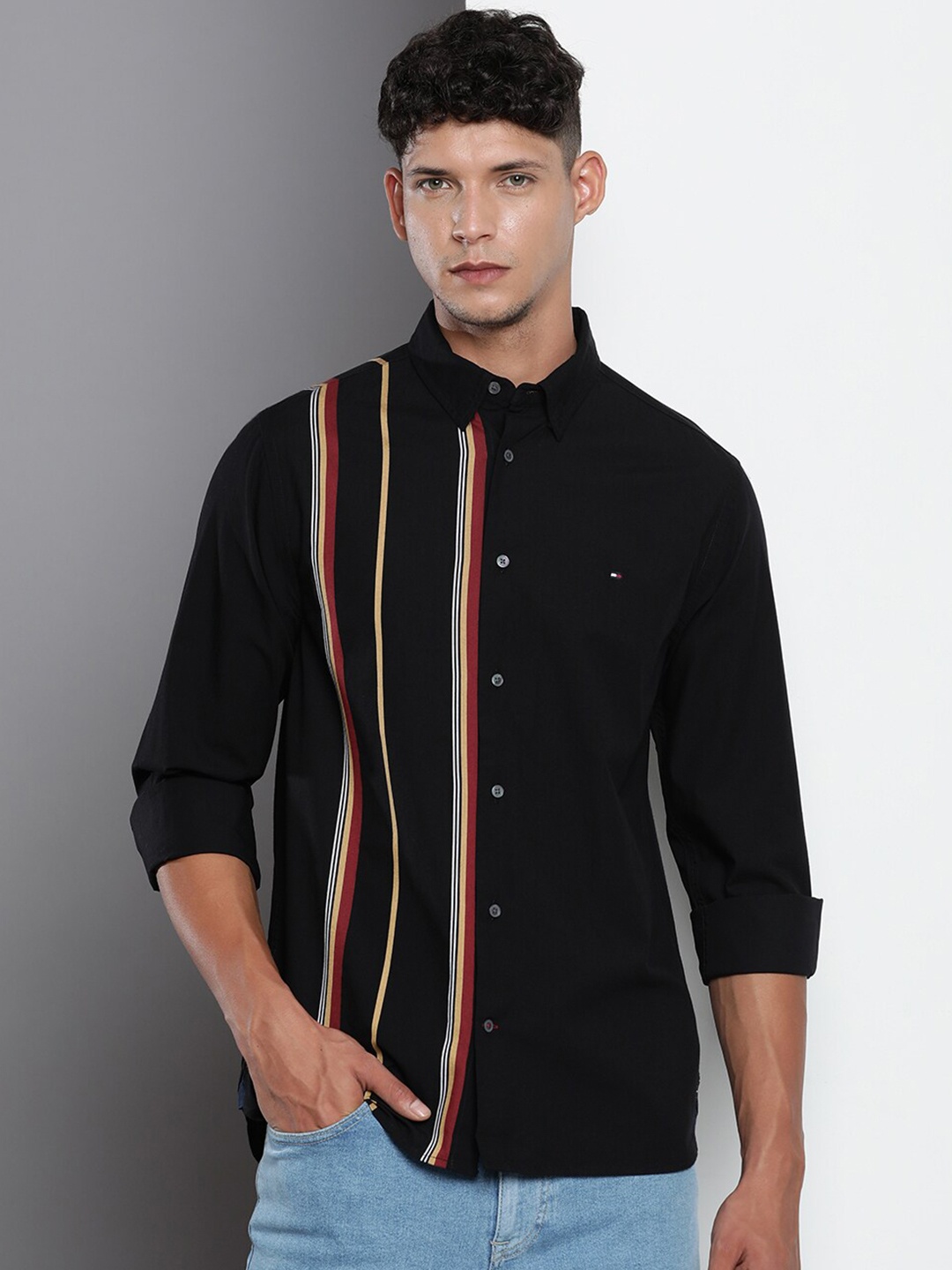 

Tommy Hilfiger Vertical Striped Pure Cotton Casual Shirt, Black