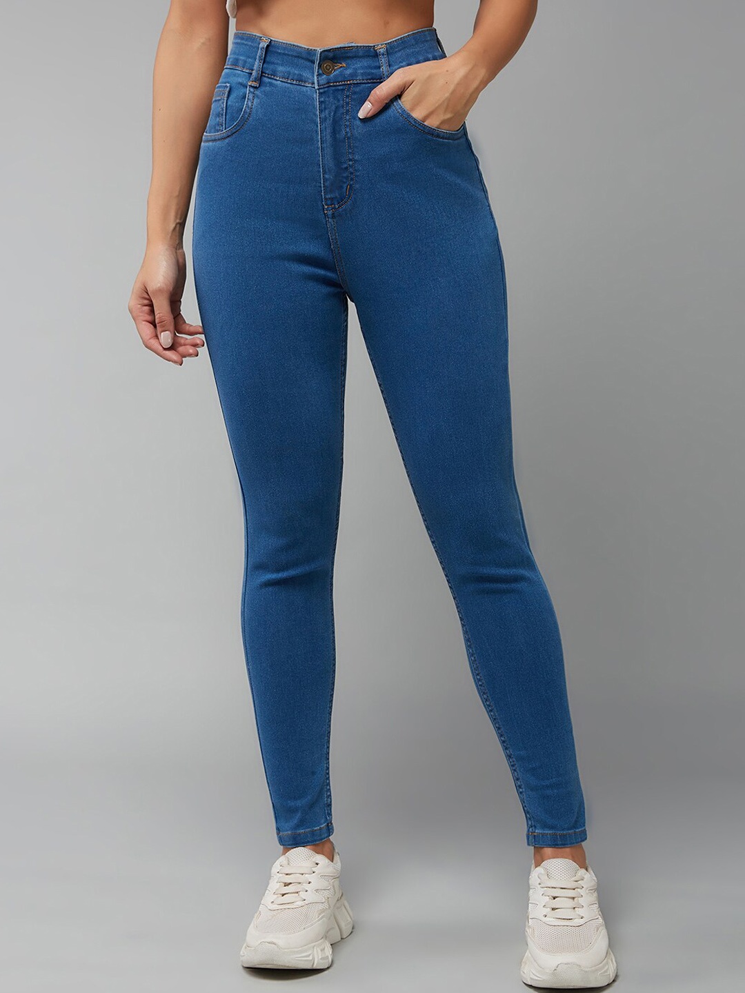 

DOLCE CRUDO Women Skinny Fit High-Rise Cotton Jeans, Blue