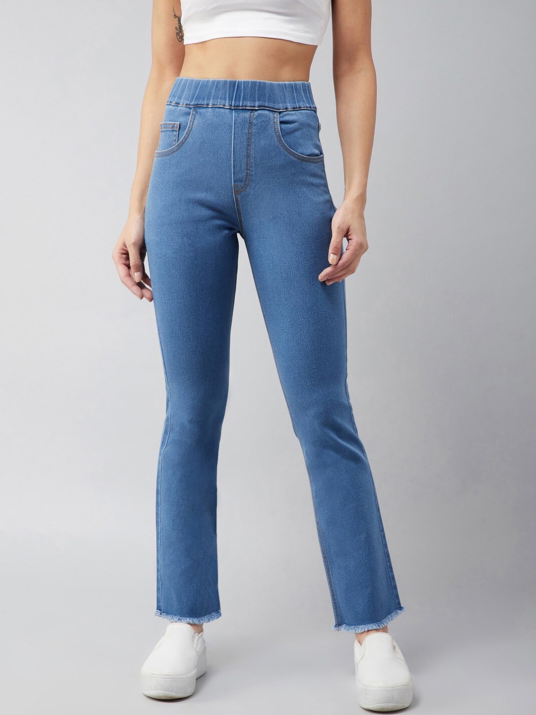 

DOLCE CRUDO Women Clean Look Cotton Jeans, Blue