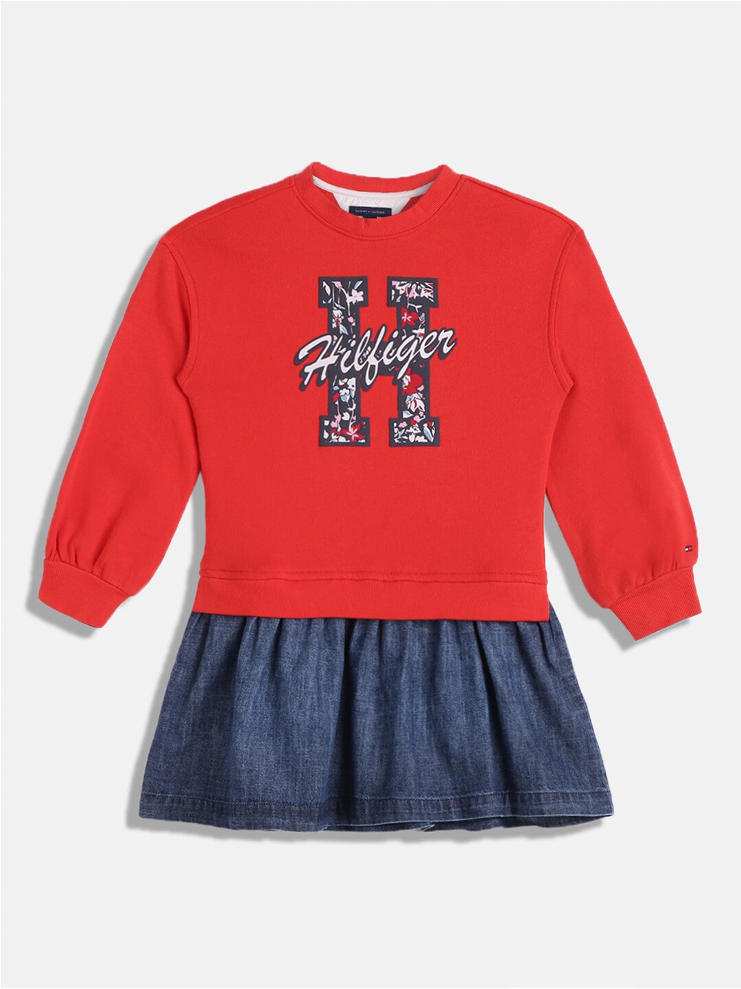 

Tommy Hilfiger Girls Embroidered Fit & Flare Pure Cotton Dress, Red
