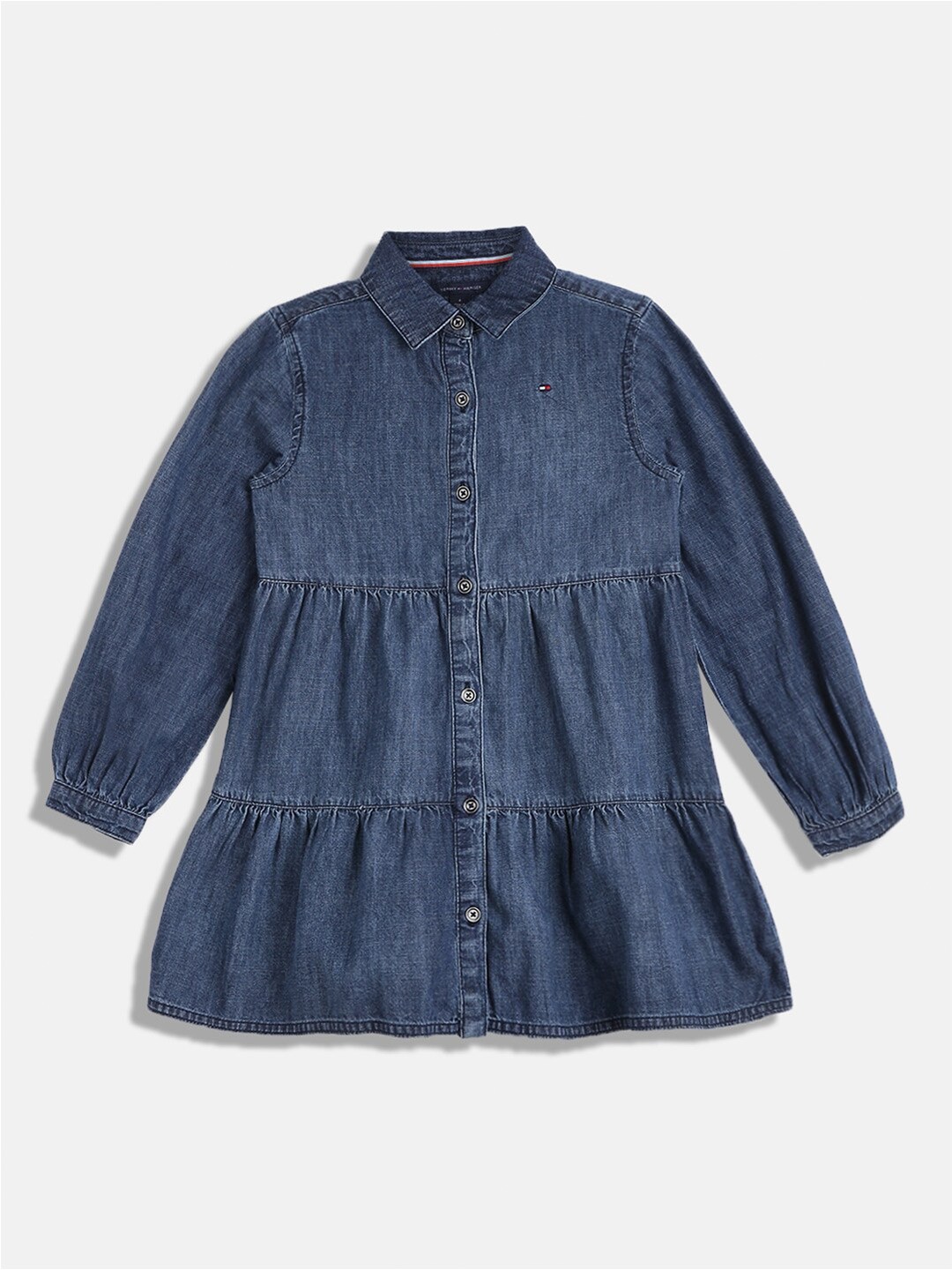 

Tommy Hilfiger Girls Cotton Denim Tiered Shirt Dress, Blue