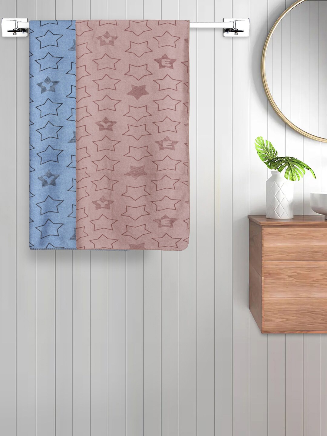 

FABINALIV 2-Pcs Blue & Beige Geometric Printed 350 GSM Cotton Bath Towels