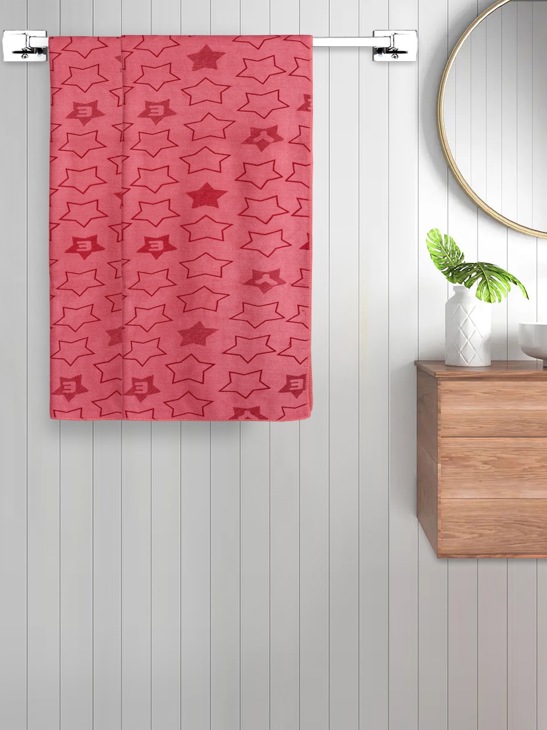 

FABINALIV 2-Pcs Red Printed 350 GSM Cotton Bath Towels