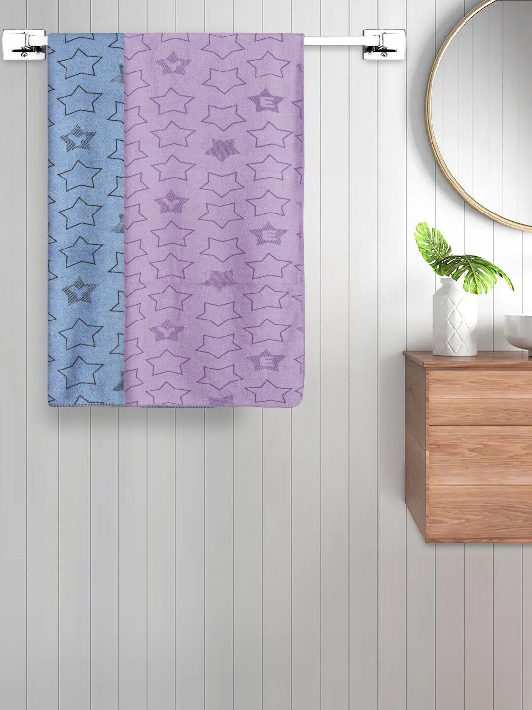 

FABINALIV Kids 2-Pcs Blue & Purple Printed 350 GSM Cotton Bath Towels