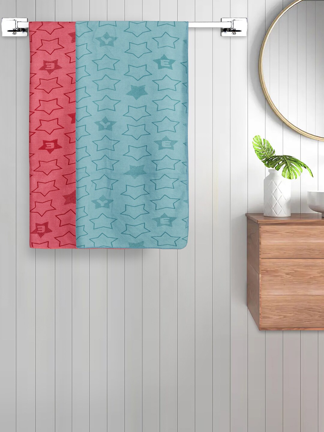 

FABINALIV Kids 2-Pcs Blue & Pink Printed 350 GSM Cotton Bath Towels
