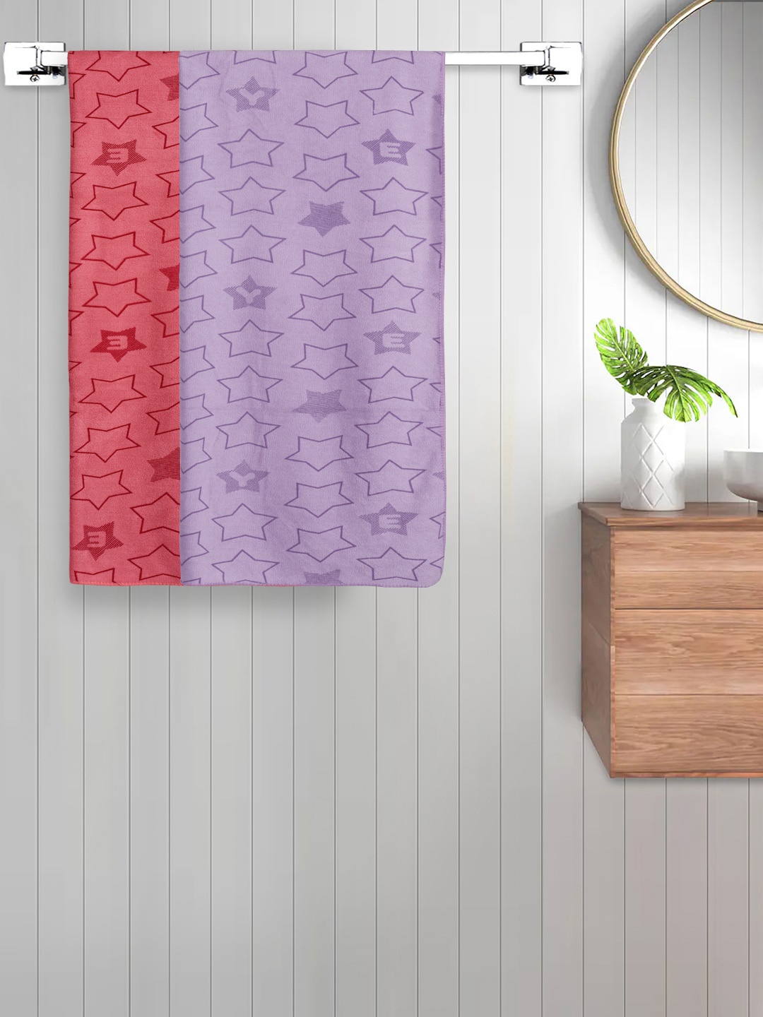 

FABINALIV Kids 2-Pcs Pink & Purple Printed 350 GSM Cotton Bath Towels