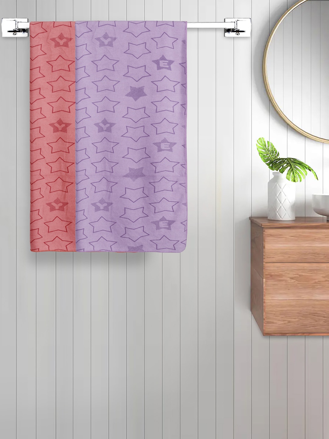 

FABINALIV Kids 2-Pcs Peach-Coloured & Purple Printed 350 GSM Cotton Bath Towels